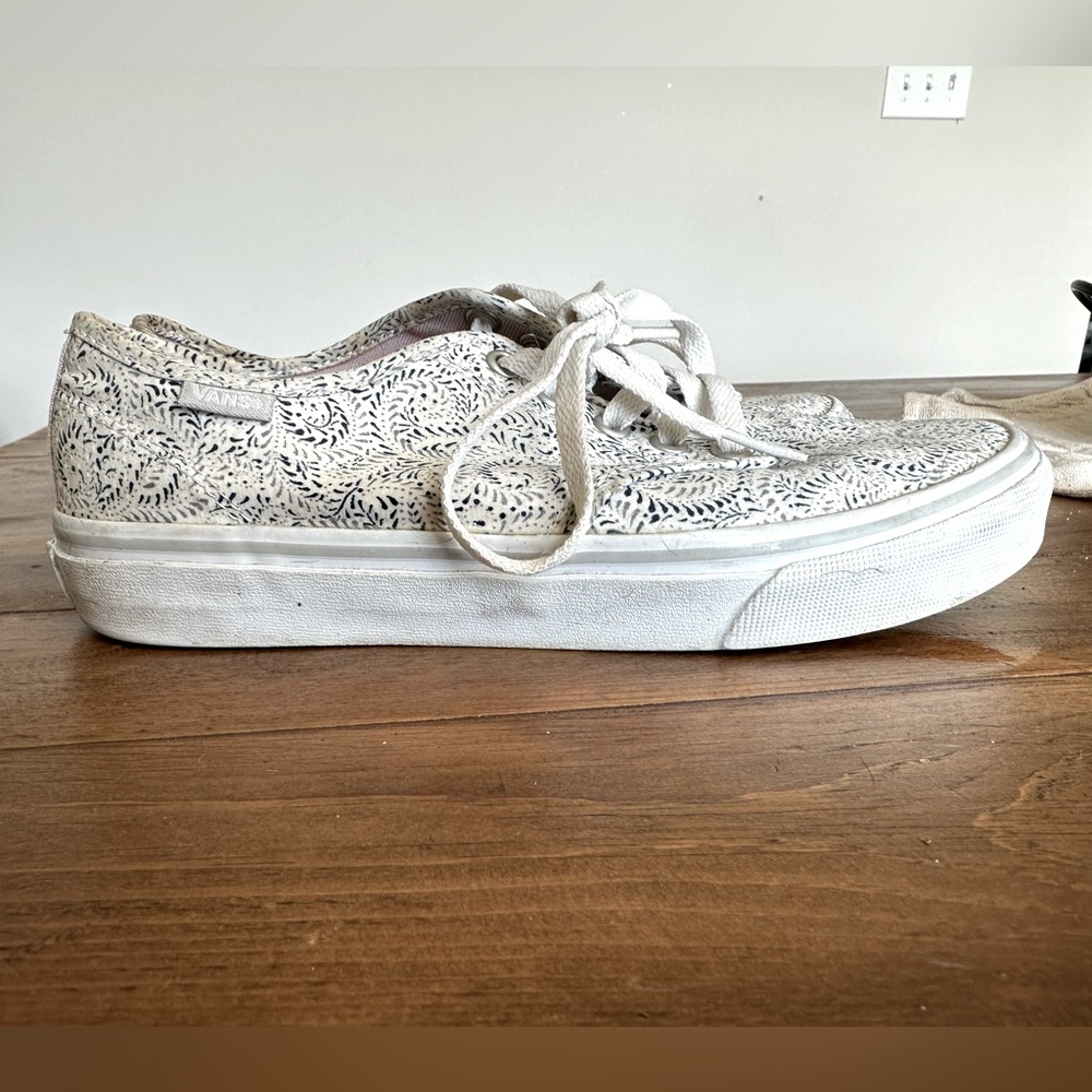White and purple speckled vans